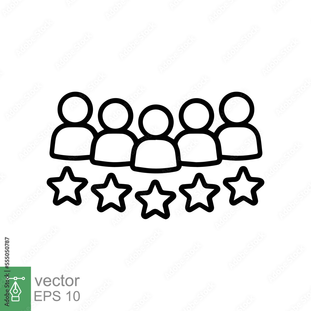 Customer review icon. Simple outline style. 5 stars rate, quality rating, five stars line symbol, best service, customer satisfaction. Vector illustration isolated on white background. EPS 10. Customer review icon. Simple outline style. 5 stars rate, quality rating, five stars line symbol, best service, customer satisfaction. Vector illustration isolated on white background. EPS 10.