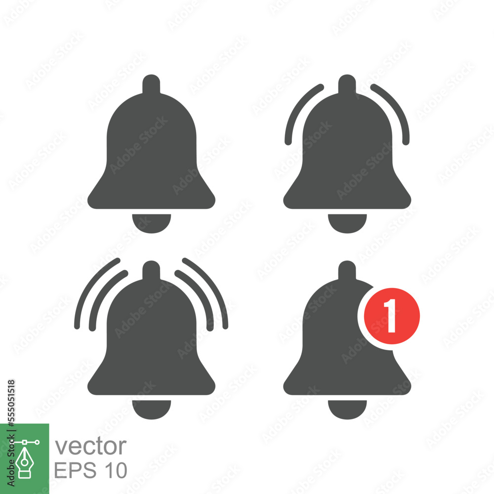 Message bell icon set. Simple flat style. Alert ringing, notice, notification, doorbell symbol for social media, subscriber alarm concept. Vector illustration isolated on white background. EPS 10. Message bell icon set. Simple flat style. Alert ringing, notice, notification, doorbell symbol for social media, subscriber alarm concept. Vector illustration isolated on white background. EPS 10.