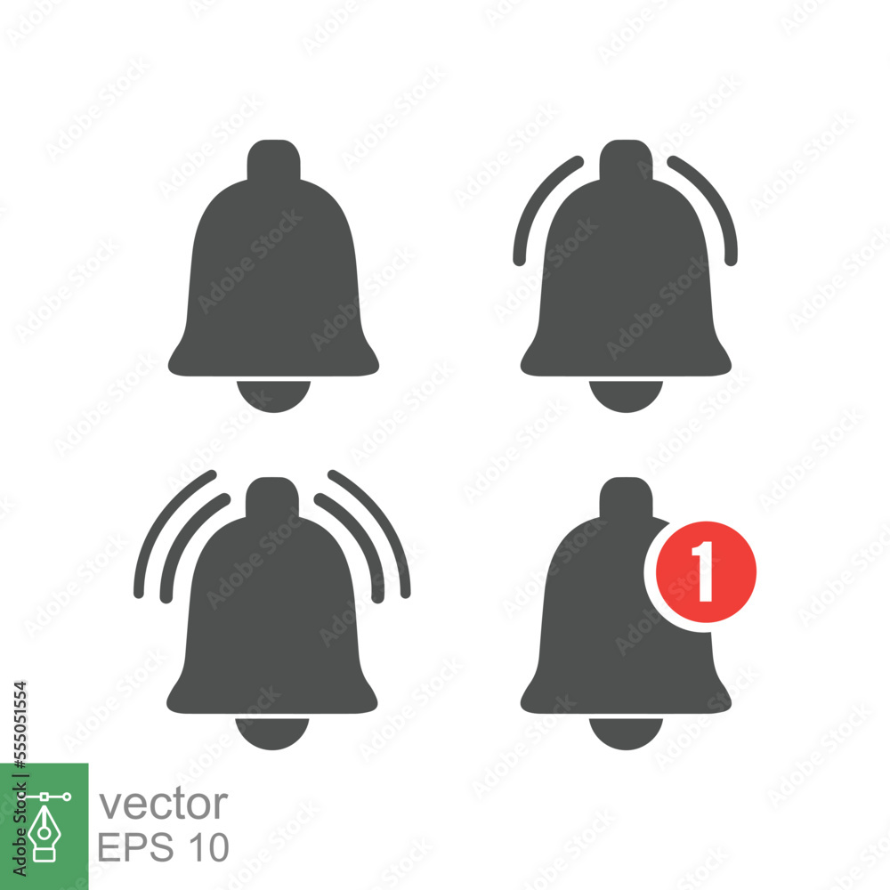 Message bell icon set. Simple flat style. Alert ringing, notice, notification, doorbell symbol for social media, subscriber alarm concept. Vector illustration isolated on white background. EPS 10. Message bell icon set. Simple flat style. Alert ringing, notice, notification, doorbell symbol for social media, subscriber alarm concept. Vector illustration isolated on white background. EPS 10.