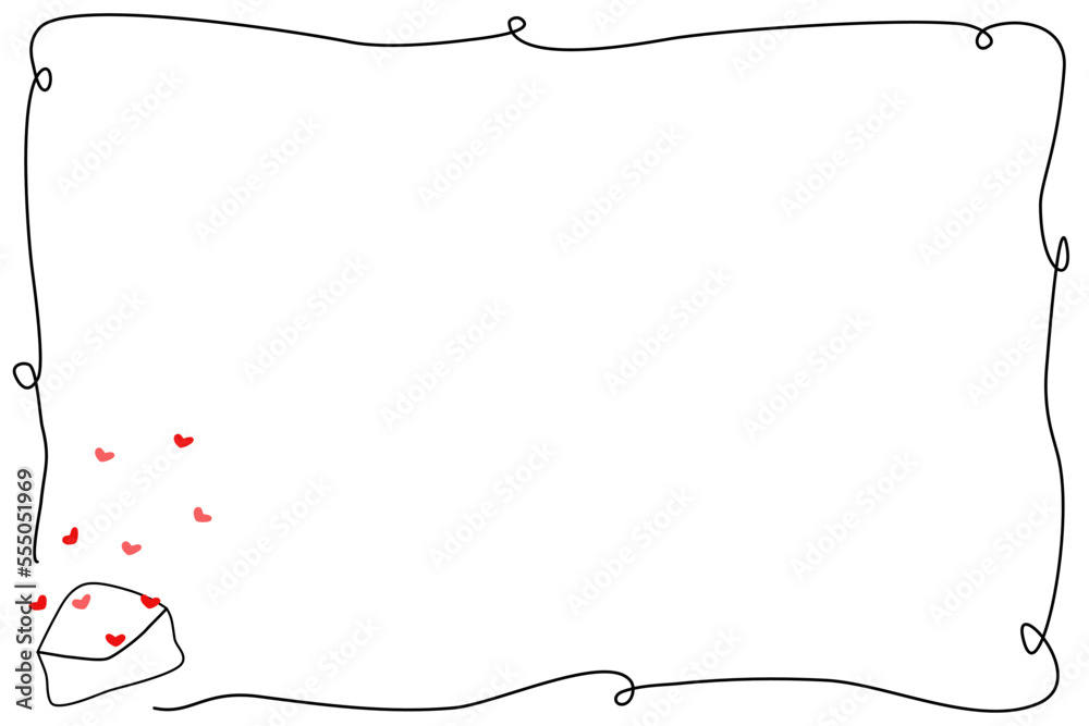 Vector - Black line border or frame with red mini hearts flying out on white envelope. Valentine's. Vector - Black line border or frame with red mini hearts flying out on white envelope. Valentine's.