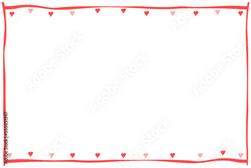 Vector - Red line border or frame with mini red hearts on white background. 