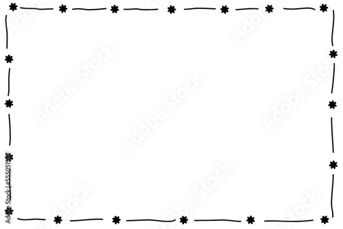 Vector - Cute border. Black line with mini flower on white background. 