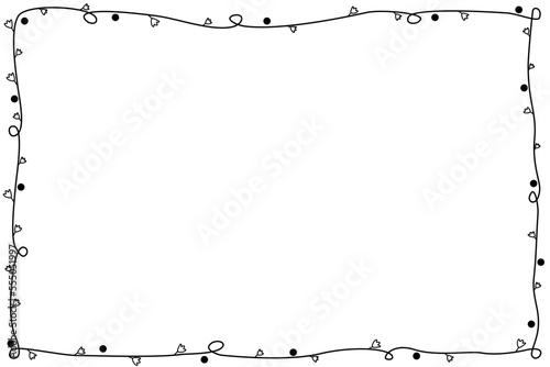 Vector - Cute border. Black line with mini flower and polka dot on white background.