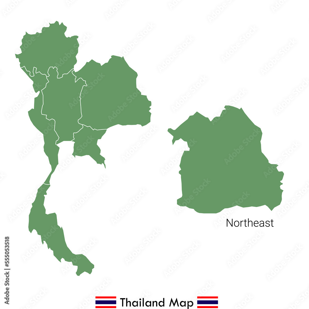 Thailand - highly detailed map divided by regions. Northeast