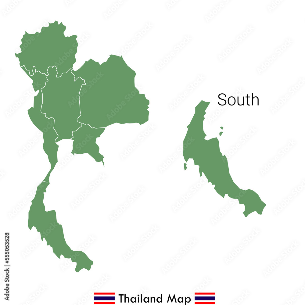 Thailand - Highly detailed illustrated map divided by regions. South.