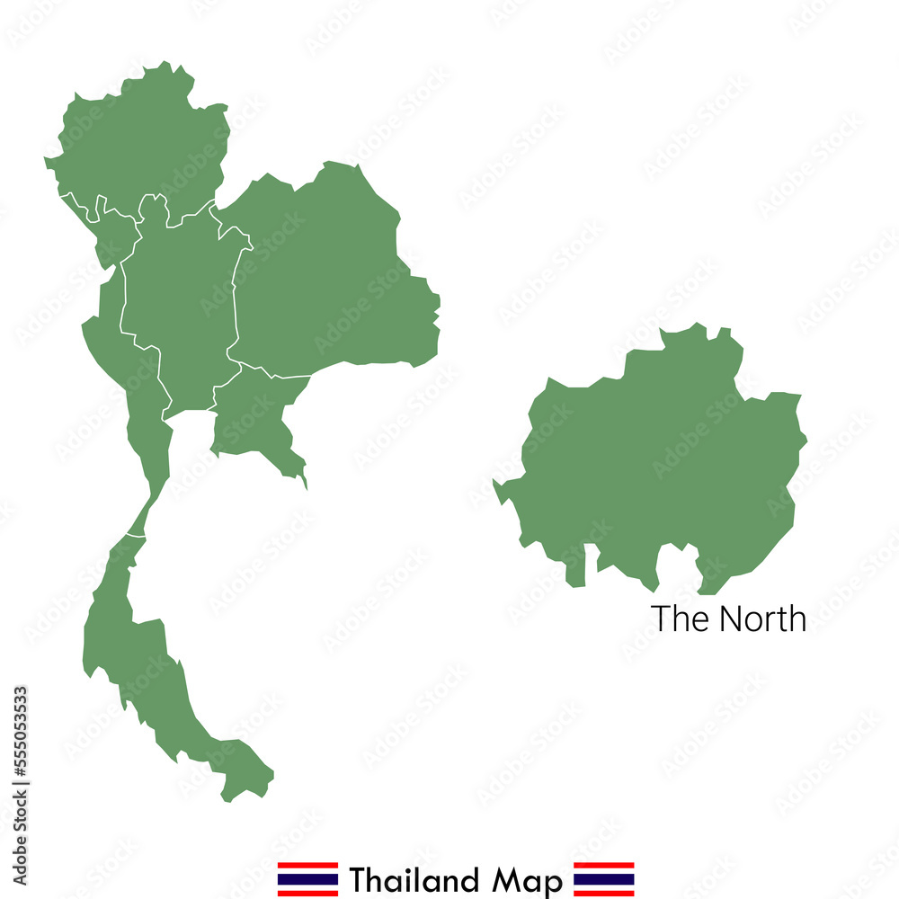 Thailand - Highly detailed illustrated map divided by regions. Northeast