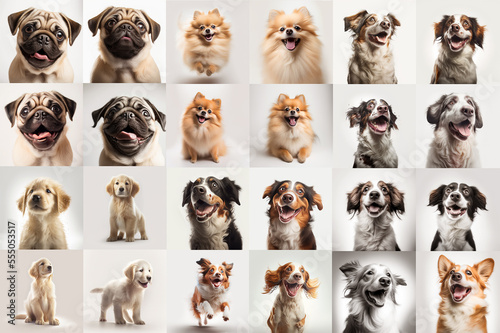 Collection of different dog breeds generative AI