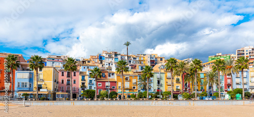 Villajoyosa city landscape with colorful houses,  Alicante province, costa blanca in Spain photo