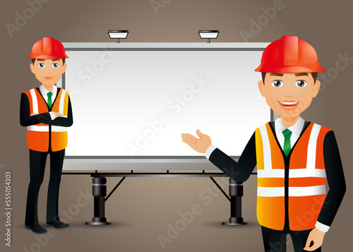 Set of flat engineer with different poses