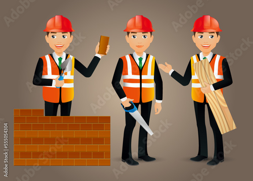 Set of flat engineer with different poses