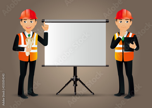 Set of flat engineer with different poses