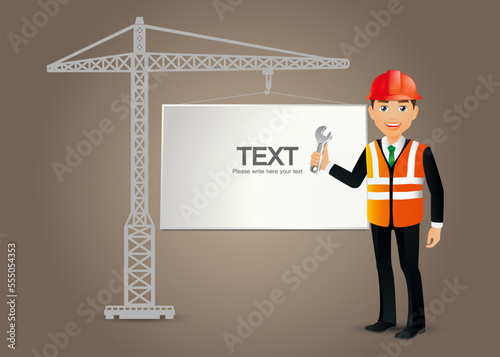 Set of flat engineer with different poses