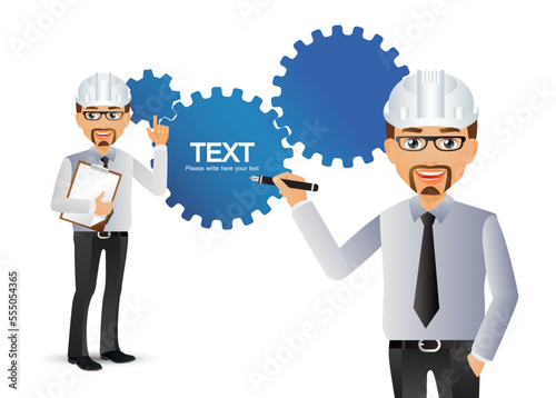 Set of flat engineer with different poses