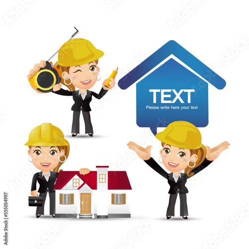 Set of engineer with different poses