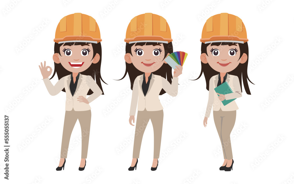 Set of engineer with different poses Set of engineer with different poses