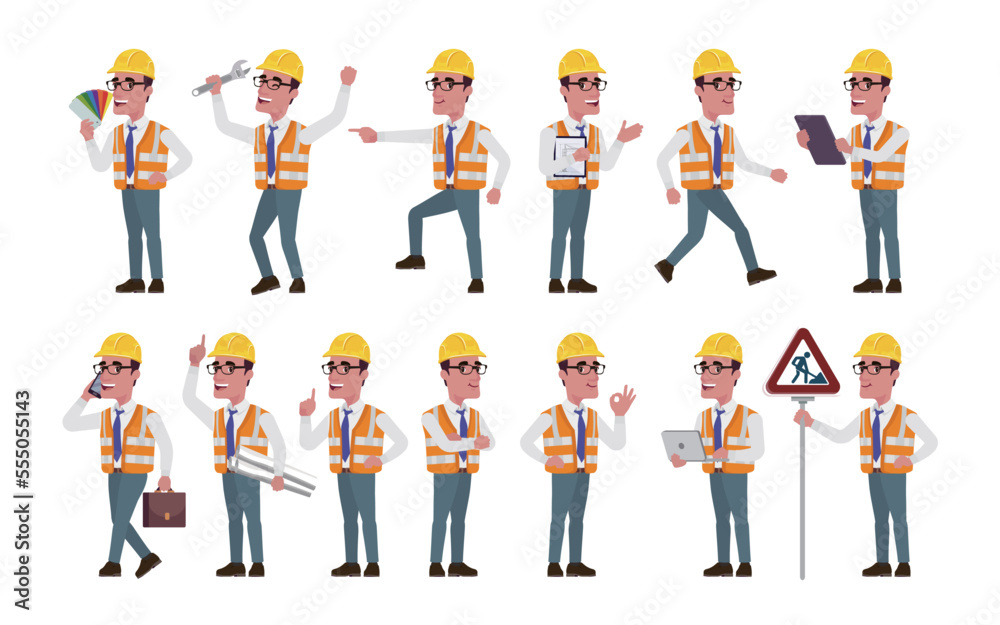 Set of engineer with different poses Set of engineer with different poses