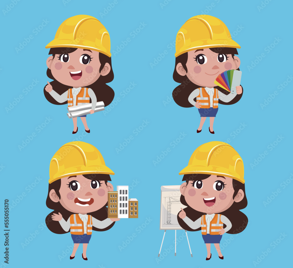 Set of engineer with different poses Set of engineer with different poses