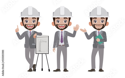 Set of engineer with different poses