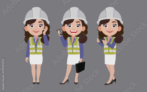 Set of engineer with different poses