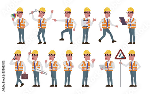 Set of engineer with different poses