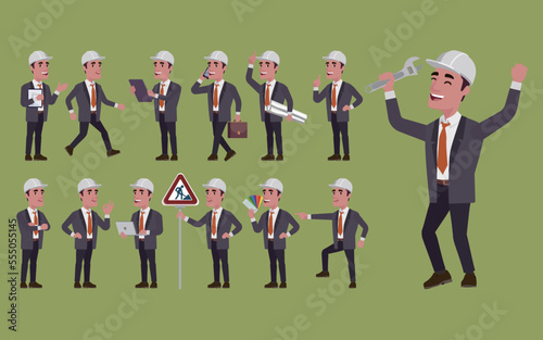 Set of engineer with different poses