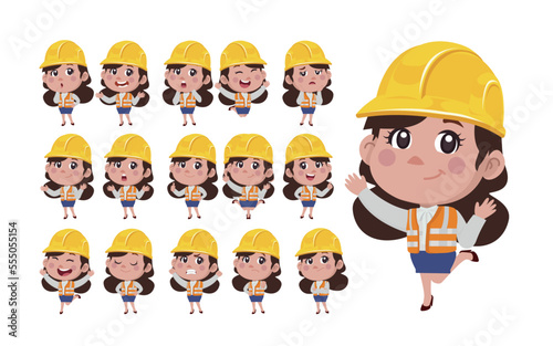 Set of engineer with different poses