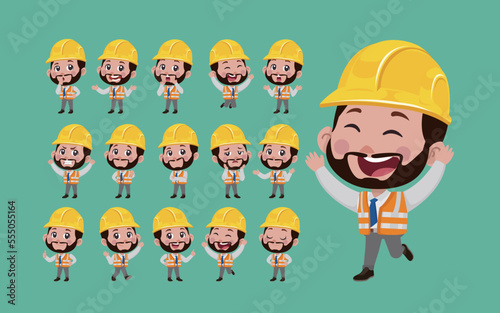 Set of engineer with different poses