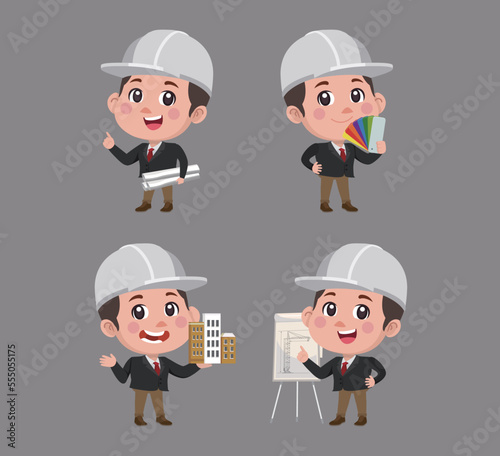 Set of engineer with different poses