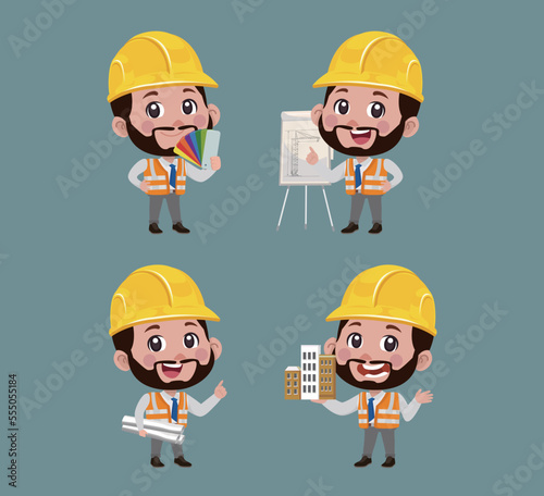 Set of engineer with different poses