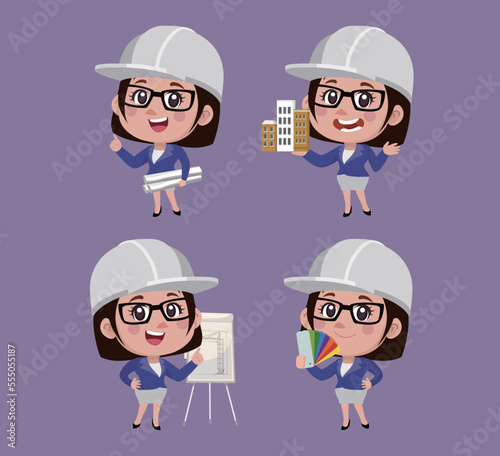 Set of engineer with different poses