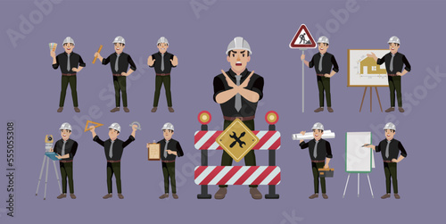 Set of worker with different poses