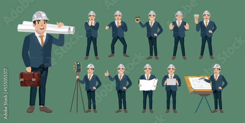 Set of engineer with different poses