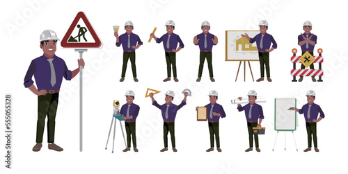 Set of worker with different poses