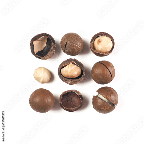 macadamia isolated on white, top view
