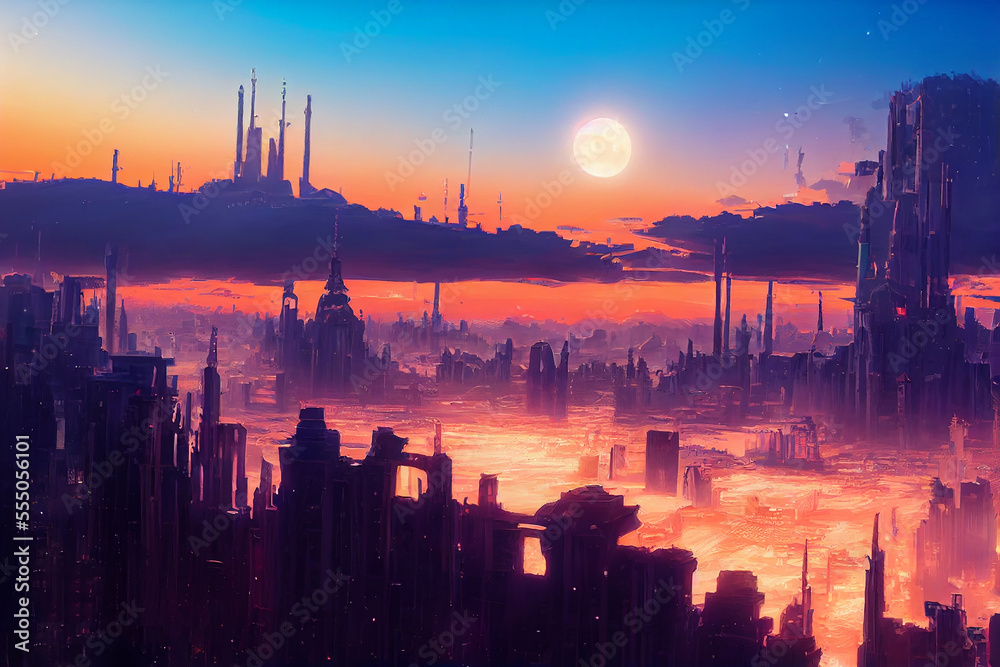 Beautiful anime Coruscant city Painting, Fantasy, Star Wars