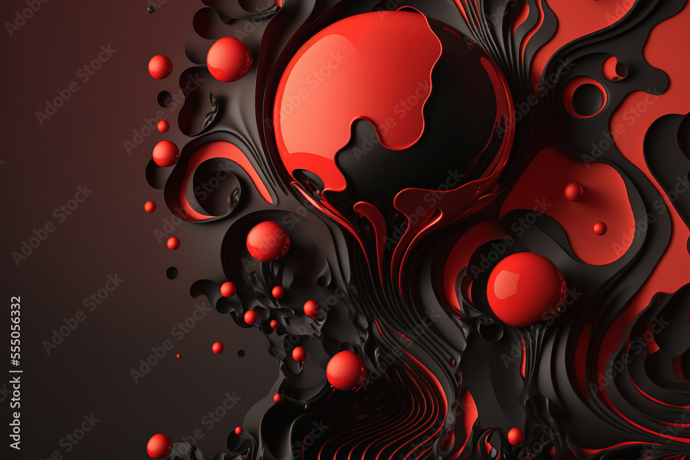 Abstract black and red 3d wallpaper. AI