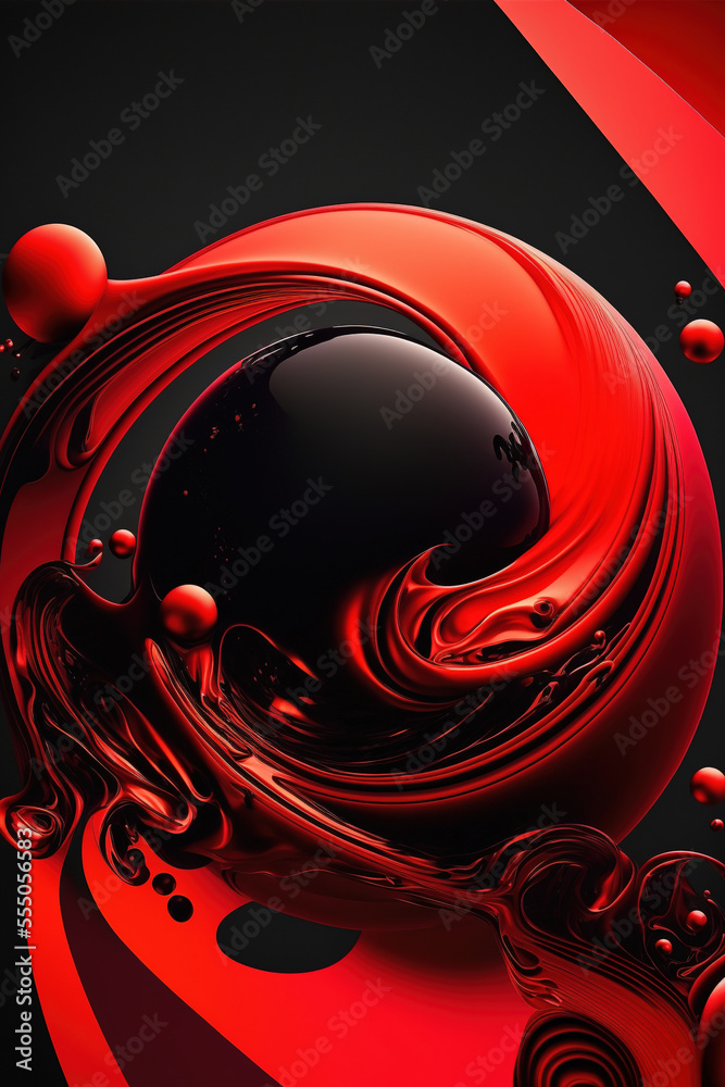 Abstract black and red 3d wallpaper. AI