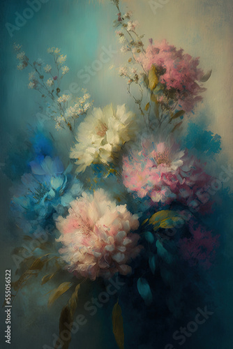 Flowers oil painting. Abstract floral design for prints  postcards or wallpaper. AI