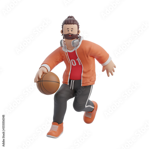 3D Rendering Man Dribbling on Basketball