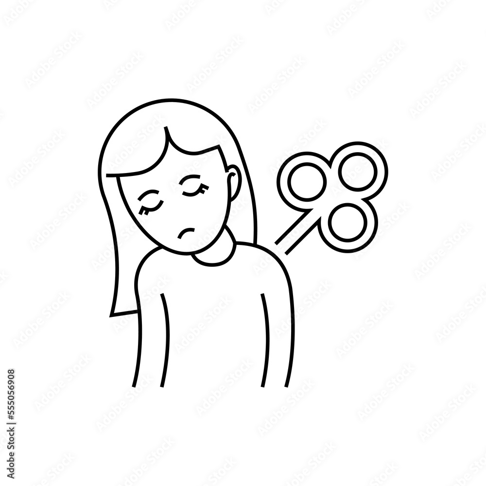 Fatigue, tiredness, apathy gradient flat icon. Tired girl with clockwork on the back. Post-covid syndrome. Vector illustration. Fatigue, tiredness, apathy gradient flat icon. Tired girl with clockwork on the back. Post-covid syndrome. Vector illustration.