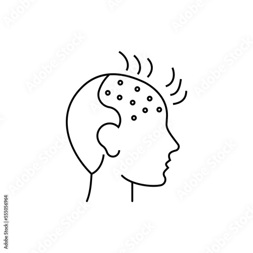 Hair loss. Bald place on men scalp. Alopecia thin line icon. Vector illustration.