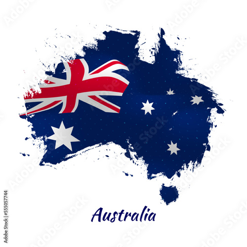 Hand painted brush map of Australia in Australian flag colors