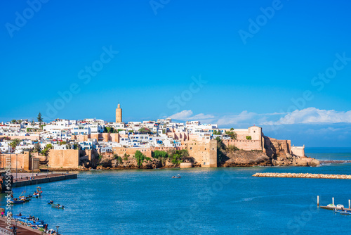 Scenic view of Rabat Morocco's capital city. Kasbah des Oudayas and Bouregreg River
