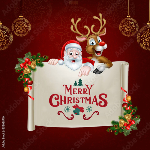 Elegant Merry Christmas wishing card with Santa. 25 December.