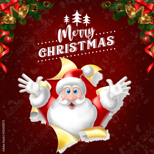 Elegant Merry Christmas wishing card with Santa. 25 December.