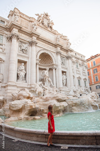 Tourist at Trevi Fountain in Rome Italy Fontana di Trevi Roma