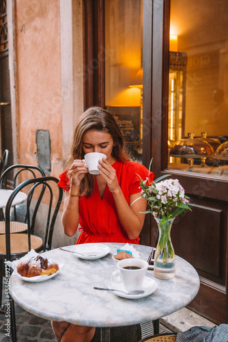 Photography Woman Drinking Coffee in Rome Italy
