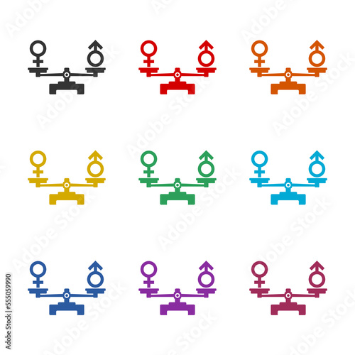 Scales with male and female sex symbols  icon isolated on white background. Set icons colorful