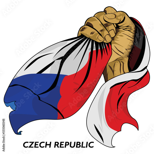 Fisted hand holding Czech flag. Vector illustration of Hand lifted and grabbing flag. Flag draping around hand. Eps format