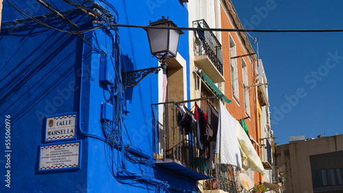 Detail of spanish blue house in Alicante, Spain